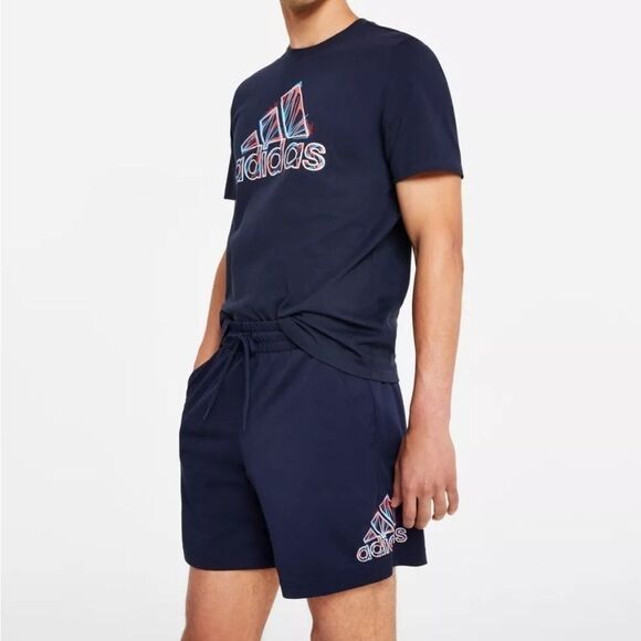 Adidas Essentials Shorts Men's Navy Blue Americana Knit Shorts Pockets - Picture 7 of 9